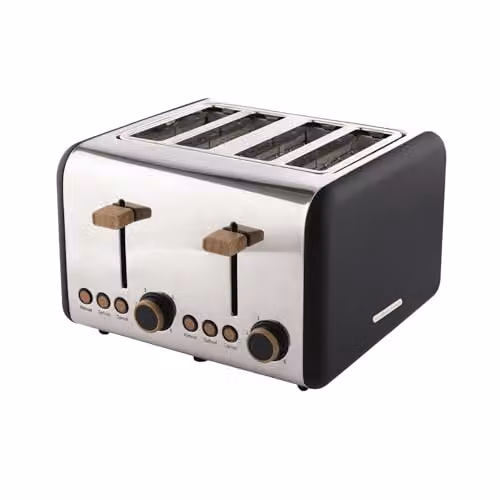Hamilton Beach 4 Slice Scandi Toaster, 1500W, Matte Black with Wood Effect - HBT02MB