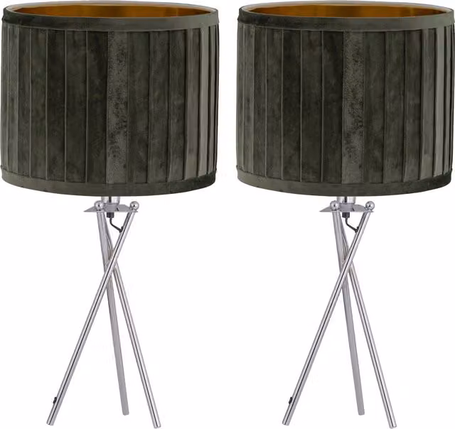 First Choice Lighting Sundance Set of 2 Table Lamps with Fabric Shades in Chrome and Green