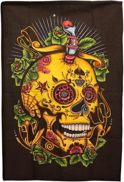 KDMD Colorful Dead of the Dead Skull Floral Wall Hanging, Multicolour Textile Decor, W: 70 cm, H: 110 cm