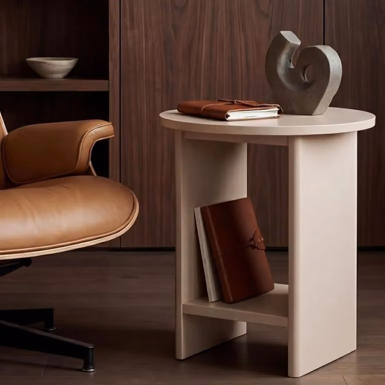 DHS Small Round Taupe Side Table with Shelf