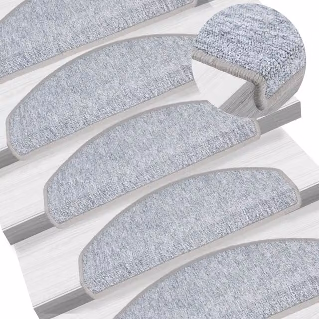 Berkfield Home Self-Adhesive Carpet Stair Treads, 15 Pieces, Light Grey, W: 65 cm, D: 24 cm, H: 4 cm