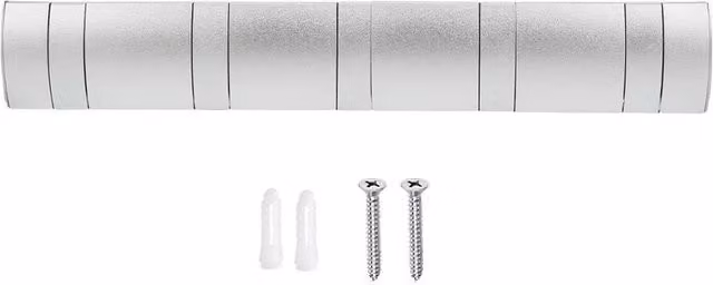 NESTLUNE Wall-Mounted Silver Aluminium Alloy Coat Rack Rail with 5 Retractable Hooks