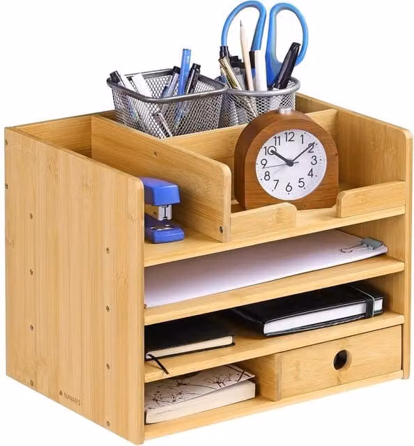 Havendro Bamboo Desk Storage Organiser with Drawers and Compartments, Brown