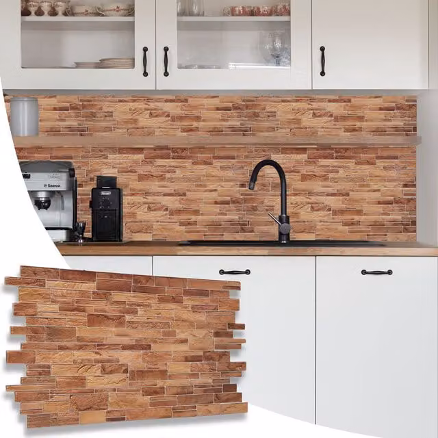 NOVECRAFTO 3D Brick Effect PVC Wall Cladding Panels in Beige Brown, W: 96 cm, H: 48 cm
