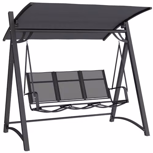 Outsunny 3 Seater Garden Swing Bench with Adjustable Canopy, Grey, W/D/H: 188 x 130 x 183 cm