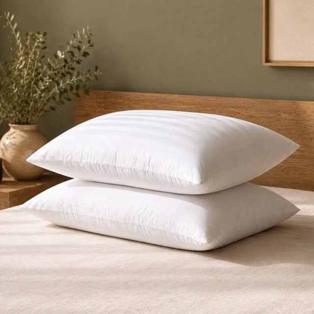 Opulent Home Pack of 4 White Striped Microfibre Pillows with Hollowfibre Filling, Medium Firm Support for Side and Back Sleepers