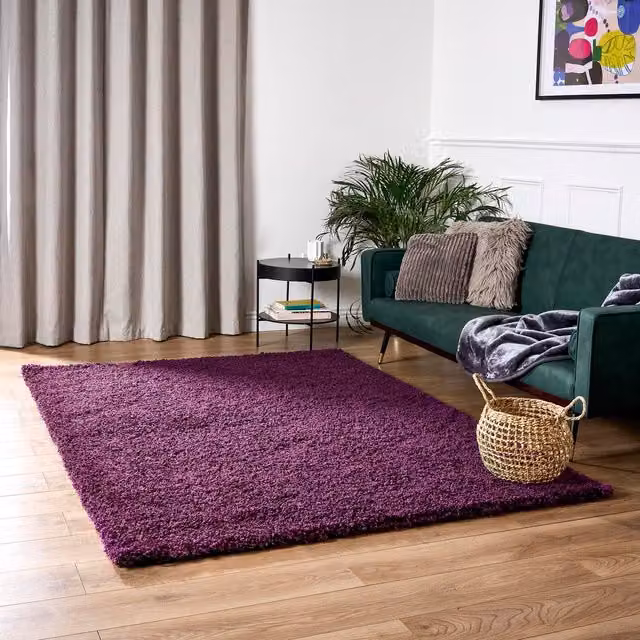 Bravich California Shaggy Rug in Purple, W: 110 cm, L: 160 cm