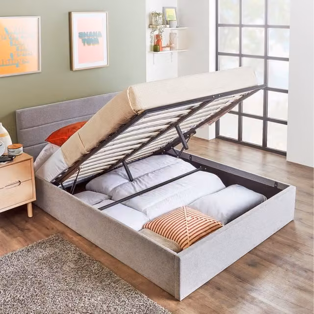 Home Treats Grey Upholstered Ottoman Bed Frame with Lift Up Base, W/D/H: 140 x 200 cm