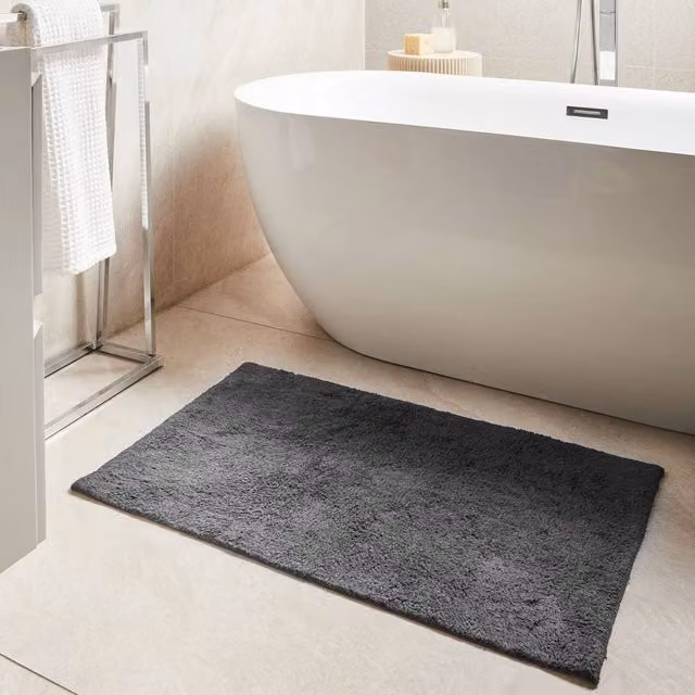 Wyld and Coco Black Cotton Bath Mat, W: 60 cm x D: 90 cm