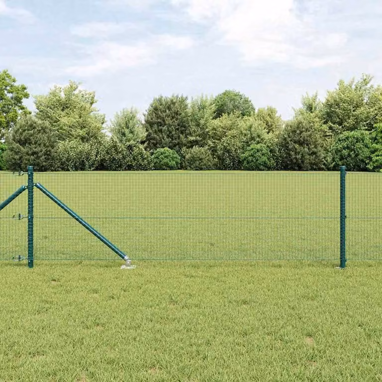 Berkfield Home Green PVC-Coated Steel Welded Wire Fence with 13 In-Ground Spike Posts, 0.8 x 50 m