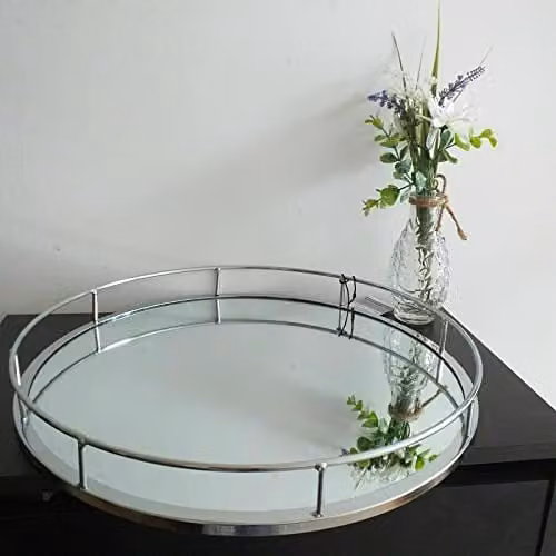 Biznest Silver Round Mirror Tray Centerpiece, Diameter: 30 cm