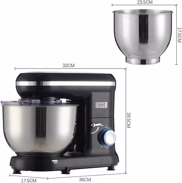 PAWNORA Electric Stand Mixer, 1400W, 6-Speed, 5.5L, Black Stainless Steel