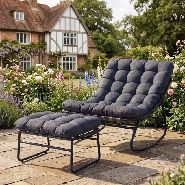 Rosewood & Stone Home Fountains Grey Rocking Chair and Ottoman Set with Cushions