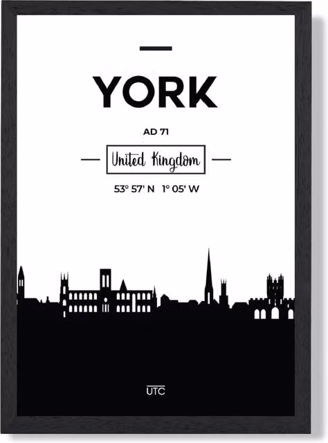 ARTZE York Black and White City Skyline Framed Paper Poster Print