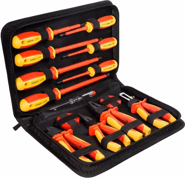 VonHaus 15 Piece VDE Insulated Screwdriver and Pliers Hand Tool Set in Orange