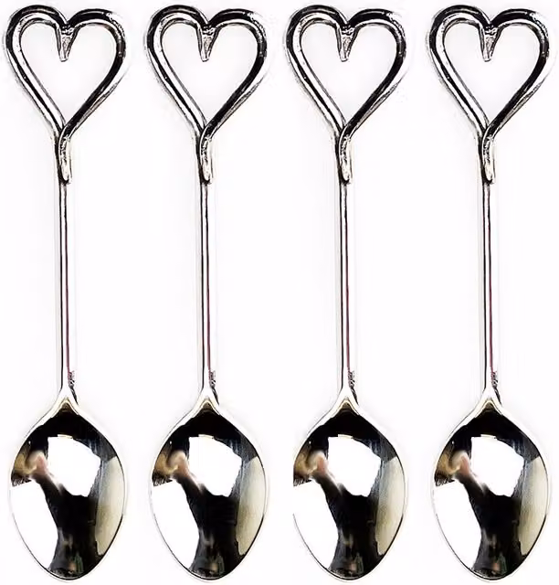 Selbrae House Set of 4 Polished Silver Stainless Steel Love Heart Spoons