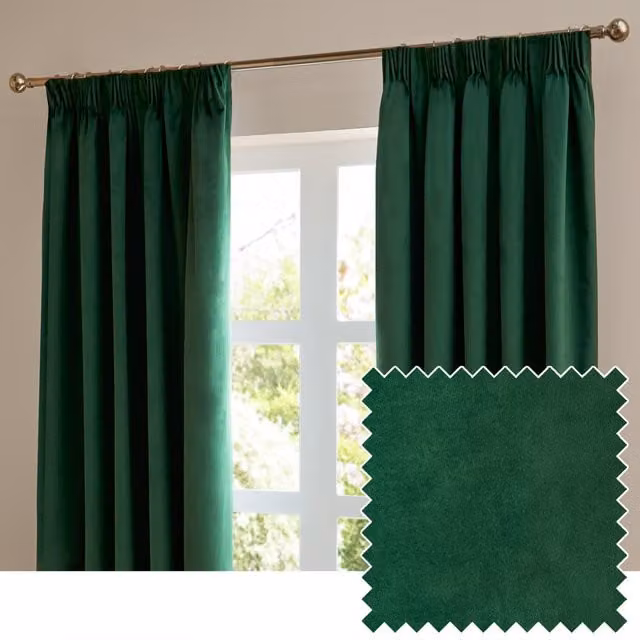 Make It A Home Emerald Green Velvet Pencil Pleat Room Darkening Curtain Pair, Height: 229 cm