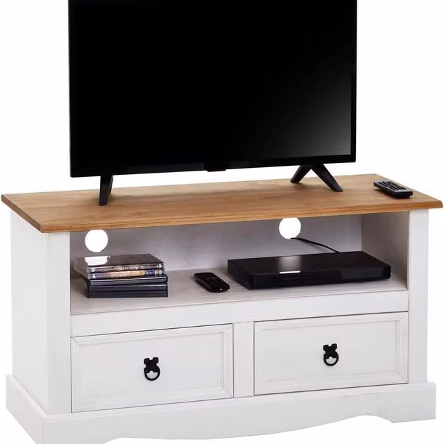 Mews White Lacquered Pine 2 Drawer Flat Screen TV Unit