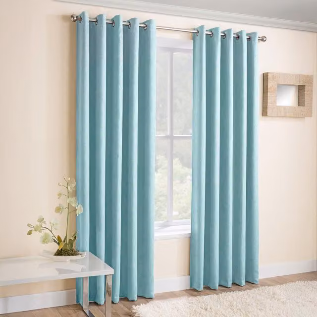 Enhanced Living Pair of Blue Thermal Dimout Eyelet Curtains