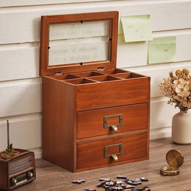 PAWNORA 6 Grid Wooden Watch Display Case in Brown