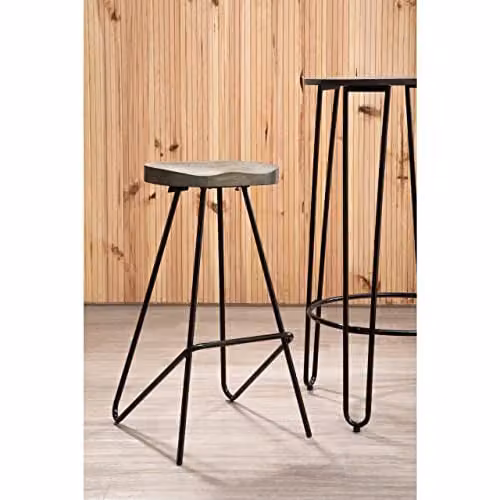 Premier Housewares Industrial Bar Stool with Elm Wood Seat and Metal Frame, W: 44 cm, D: 47 cm, H: 78 cm