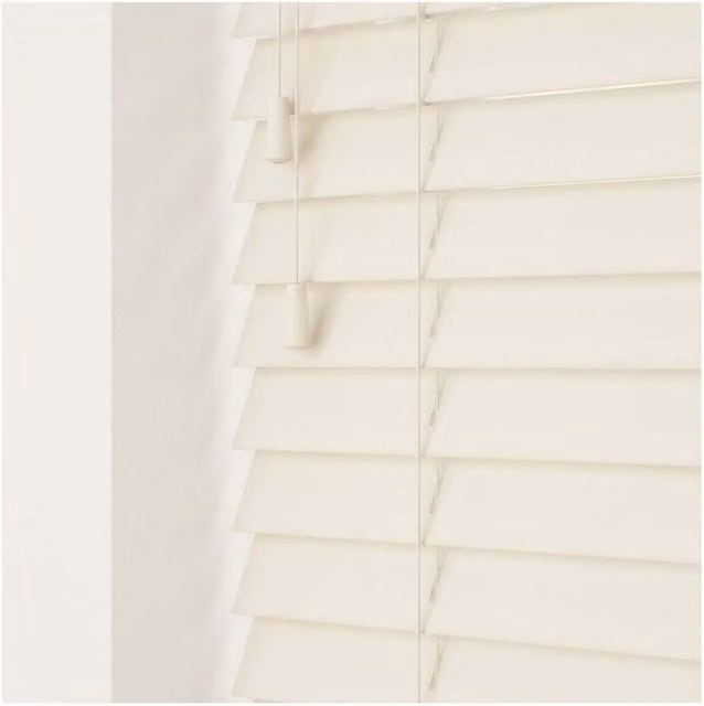NewEdgeBlinds Smooth Finish Faux Wood Venetian Blinds with Strings, Misty White, W: 170 cm, H: 120 cm