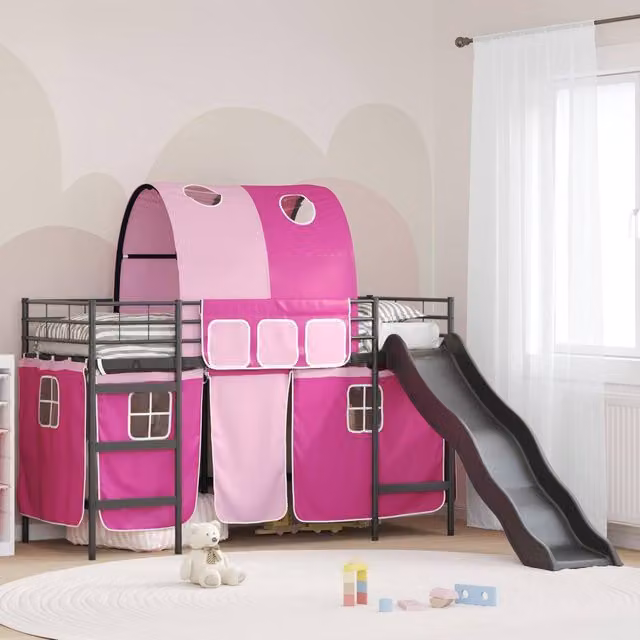 Berkfield Home Kids' Metal Loft Bed Frame in Black and Pink, W/D/H: 90 x 190 cm