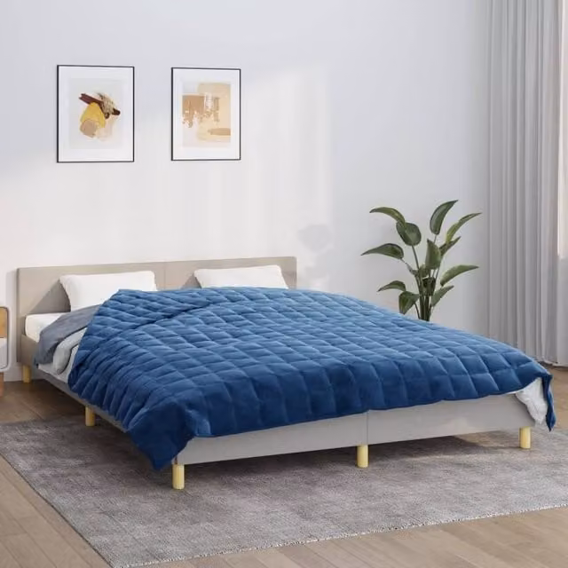 Berkfield Home Blue Weighted Blanket with Glass Beads, W/D/H: 200 x 220 cm, 9 kg