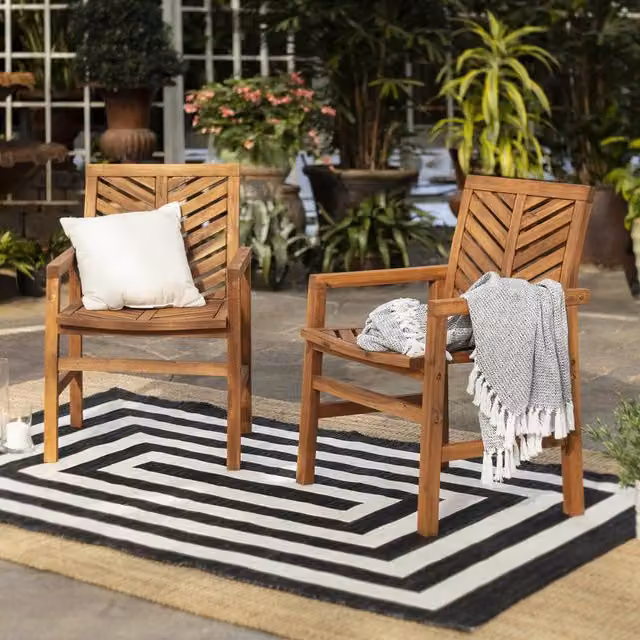 FurnitureboxUK Aruba Set of 2 Modern Acacia Wood Outdoor Garden Patio Chairs in Brown with Cushions