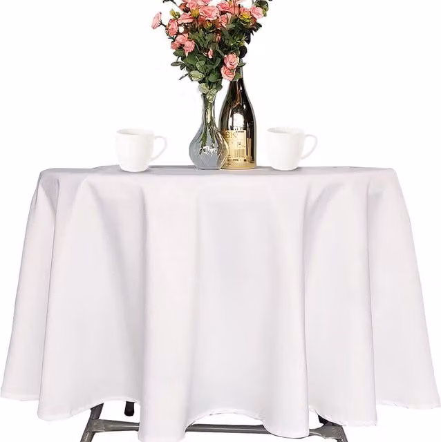 Trimming Shop Plain White Round Linen and Polyester Tablecloth for Weddings