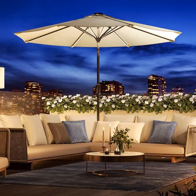 Livingandhome Cantilever Garden Parasol with LED Strips and Square Base, Beige