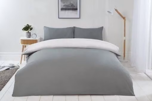 New Edge Blinds Brights Reversible Microfibre Duvet Cover in Grey, W: 180 cm x D: 200 cm
