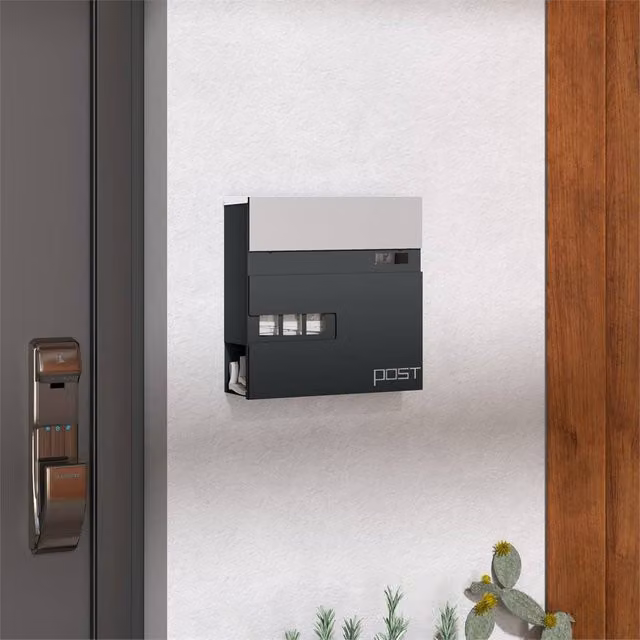 Kelvenix Wall Mounted Stainless Steel Letterbox in Grey, W/D/H: 37.0 x 37.0 x 10.5 cm