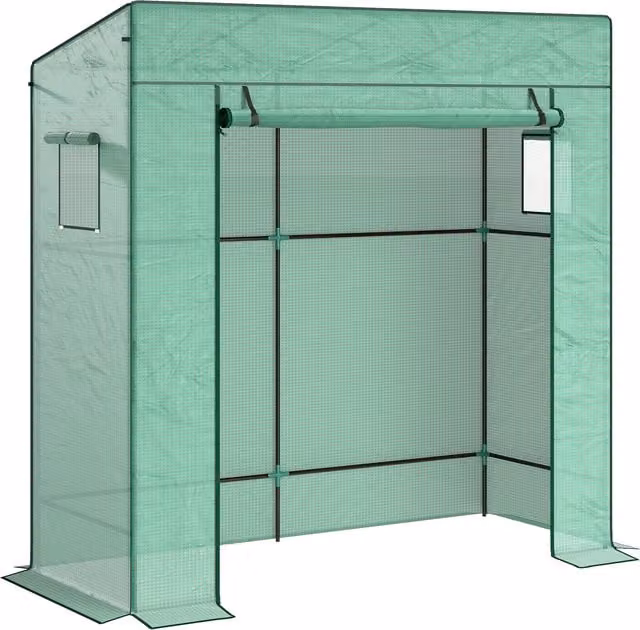 Outsunny Lean-to Walk-In Greenhouse with Plastic Cover and Windows in Green