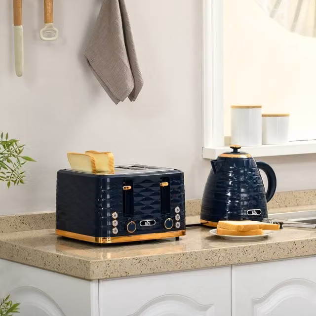HOMCOM Kettle 1.7 l and 4 Slice Toaster Set, Blue