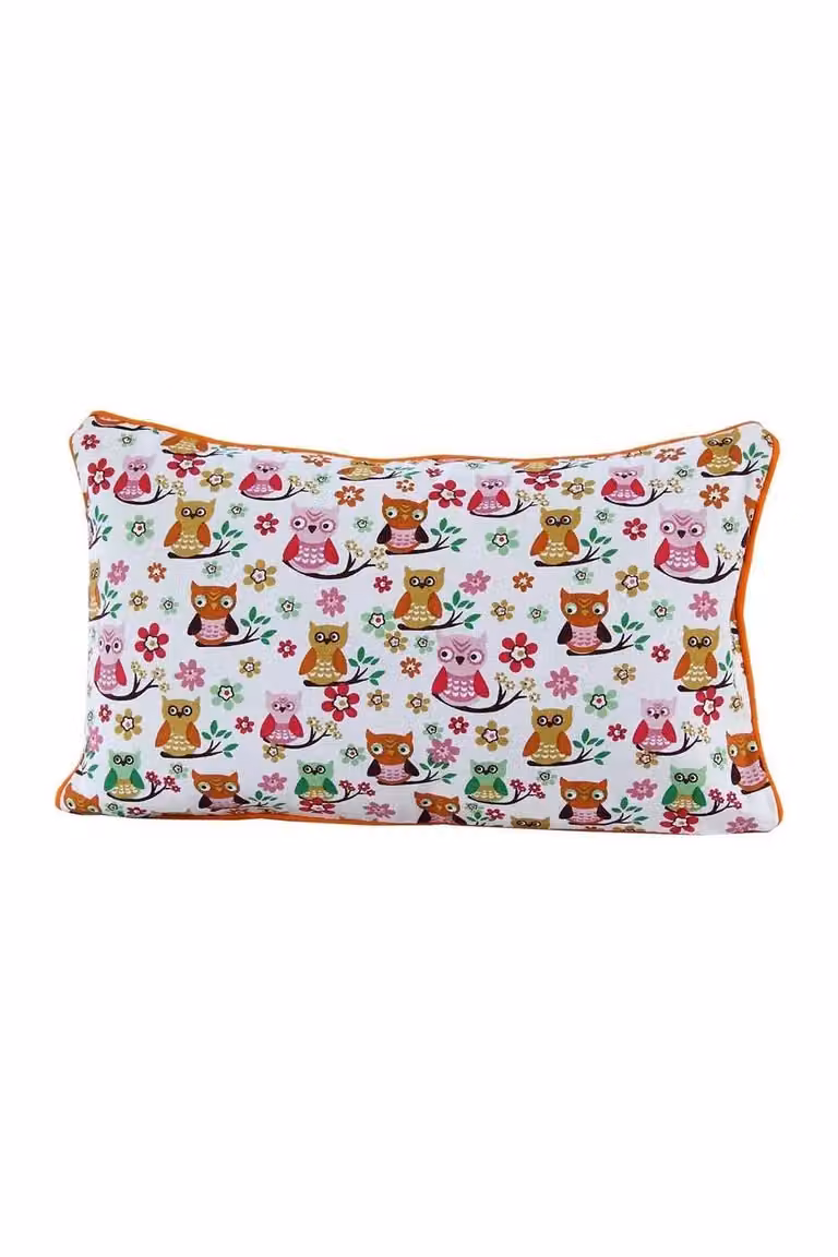 Homescapes Cotton Owl Cushion Cover in Orange, Red and White, W/D/H: 50 x 30 x 30 cm