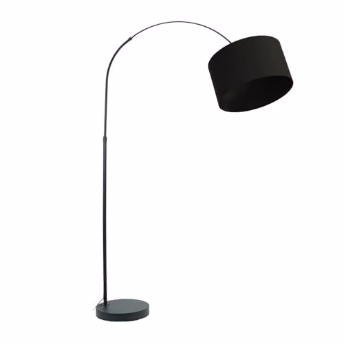 ValueLights Louis Black Metal Arched Floor Lamp with Grey Fabric Drum Shade