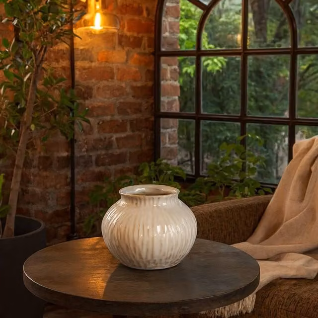Wyld Haus Windmere White Textured Ceramic Tabletop Vase, H 18.0 cm x W 13.0 cm x D 1.0 cm