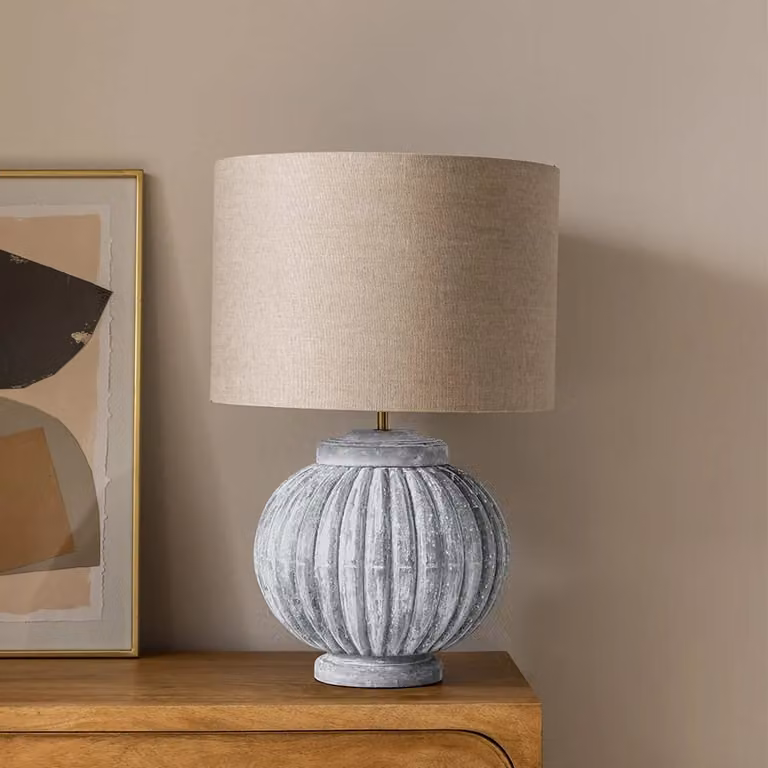 Atkin & Thyme Pumpkin Table Lamp in Grey Ceramic and Wood