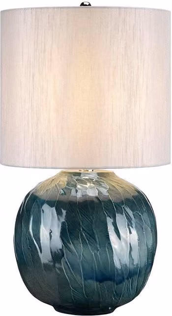 Netlighting Blue Globe Ceramic Table Lamp with Fabric Shade and E27 Fitting