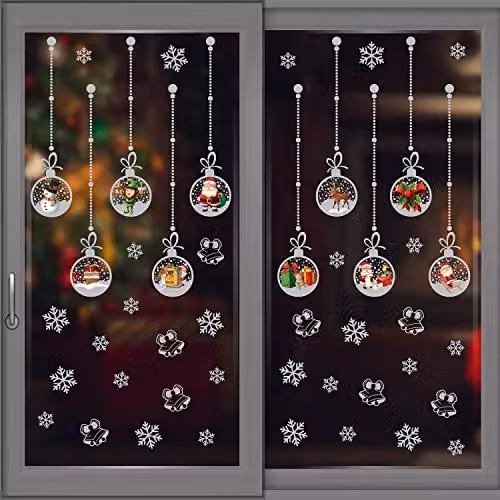 WALPLUS Reusable Double-Sided Christmas Window Stickers, Matt Silver Decals, 45 Pieces