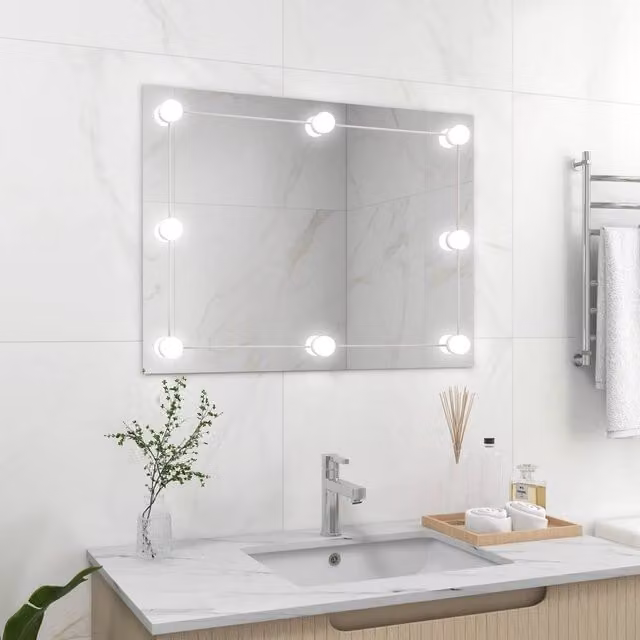Berkfield Home Rectangular Frameless LED Wall Mirror in Silver