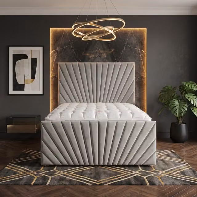 Somnior Beds Ltd Sunrise Velvet Divan Bed with Mattress and Drawers in Silver/Grey, Superking, W/D/H: 200 x 162.56 x 115 cm