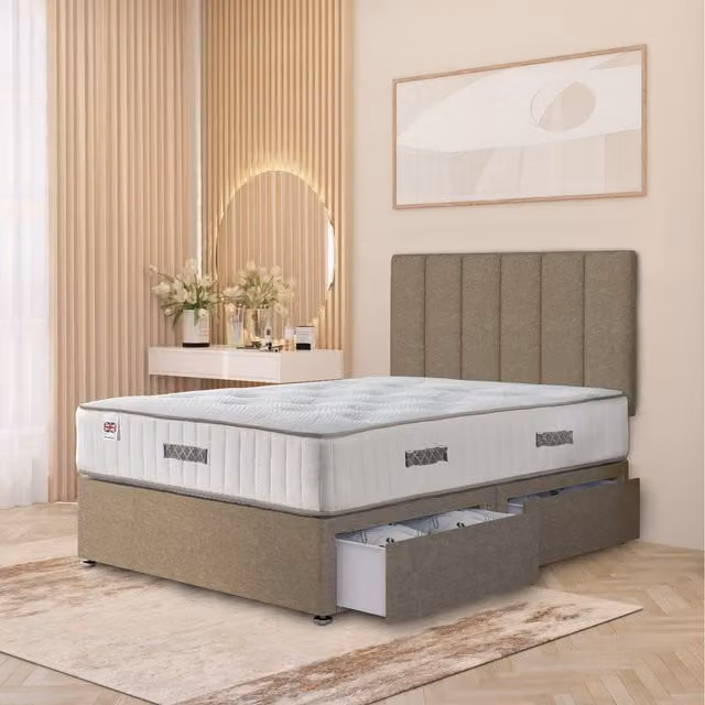 Somnior Beds Ltd Austin Hybrid Orthopaedic Mattress with Linen Fabric Storage Divan Bed and Drawers in Beige/Brown, W/D/H: 90 x 190 cm
