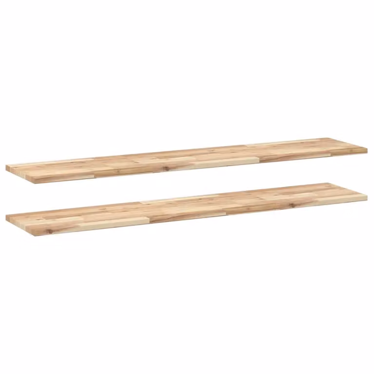Berkfield Home Set of 2 Floating Shelves in Brown Untreated Solid Acacia Wood, W: 140 cm, D: 30 cm, H: 2 cm