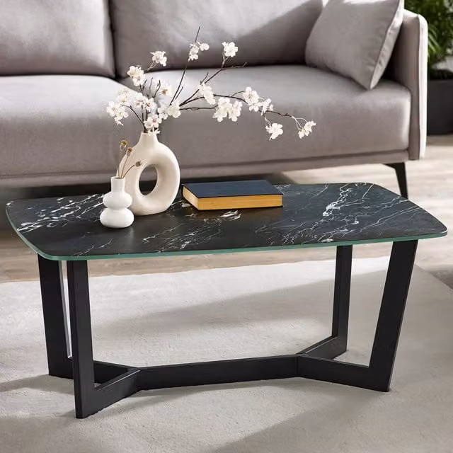 Julian Bowen Olympus Rectangular Glass Top Coffee Table in Black, W/D/H: 110 x 60 x 40 cm