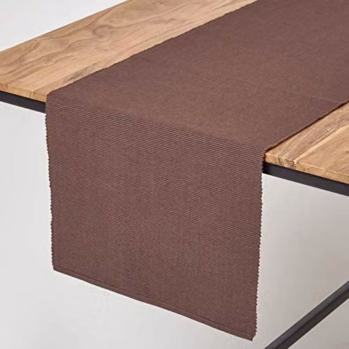 Homescapes Plain Cotton Table Runner, Brown, W: 44 cm, L: 178 cm