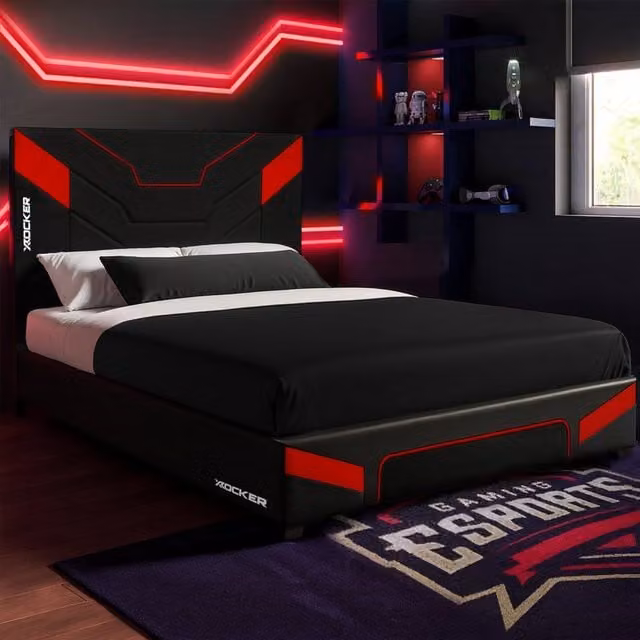 X Rocker Cerberus MKII Gaming Upholstered Bed Frame in Red for Kids and Teens, W/D/H: 120 x 190 x 24.5 cm