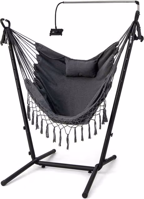 COSTWAY Grey Egg Hammock Chair with Metal Stand and Mattress for Adults
