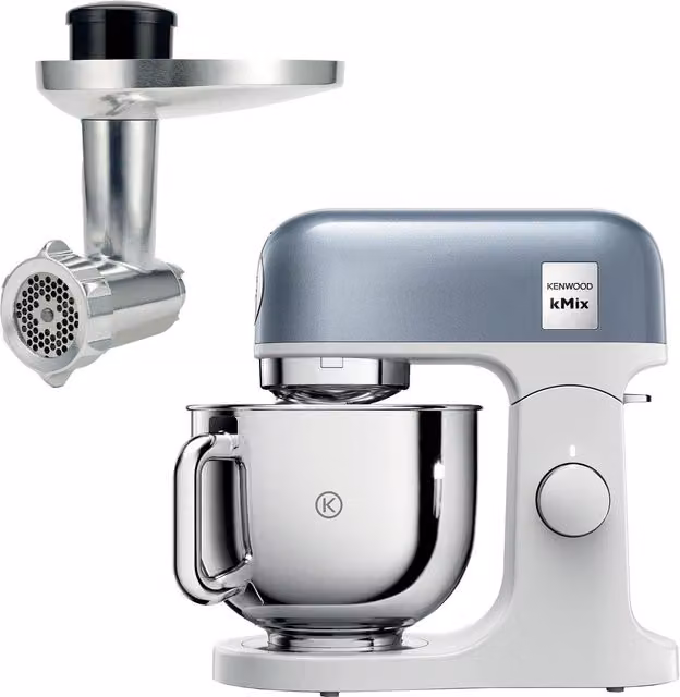 DeLonghi kMix Stand Mixer with 5L Bowl and Food Mincer in Blue and Silver